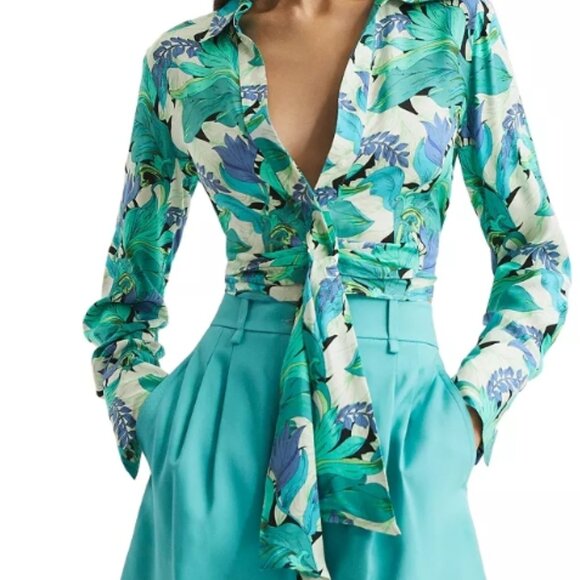 REISS Dana Tie Front Shirt – Aquamarine – US 4 – NWT - Picture 6 of 11